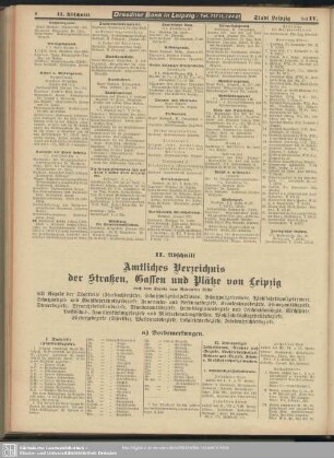 II. Abschnitt. Amtliches Verzeichnis der Straßen, Gassen und Plätze von Leipzig
