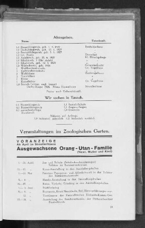 Veranstaltungen im Zoologischen Garten.