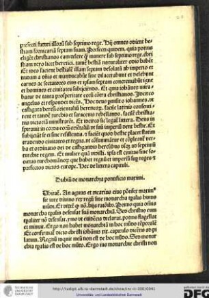 [D]ubitatur an agnus et vicarius eius pontifex maximus sit iure divino rex regum sive monarcha temporalis huius mundi.