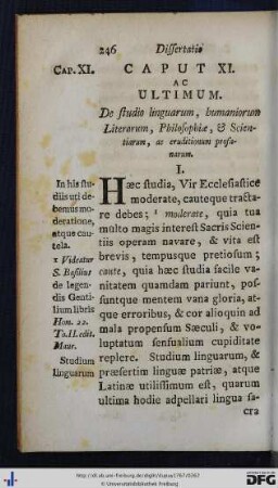 Caput XI. De studio linguarum, humaniorum Literarum, Philosophiae, et Scientiarum, ac eruditionum profanarum.