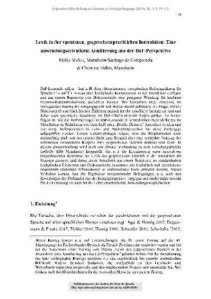 Lexik in der spontanen, gesprochensprachlichen Interaktion: eine anwendungsorientierte Annäherung aus der DaF-Perspektive