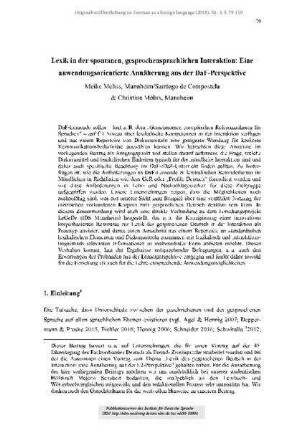 Lexik in der spontanen, gesprochensprachlichen Interaktion: eine anwendungsorientierte Annäherung aus der DaF-Perspektive