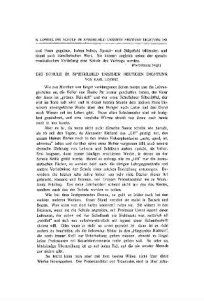 Die Schule im Spiegelbild unserer heutigen Dichtung
