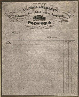Rechnungsformular : Rechnungsformular der Firma "J. C. König & Ebhardt. Cichorien- & Senf-Fabrik mittelst Dampfkraft" aus dem Jahr 1850