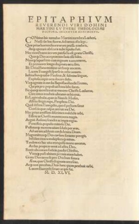Epitaphium Reverendi Viri Domini Martini Lutheri ...
