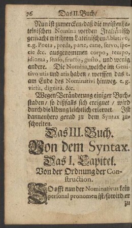 Das I. Capitel. Von der Ordnung der Construction.