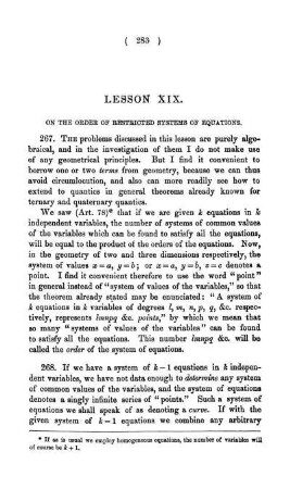 Lesson XIX. On the order of restricted systems of equations.