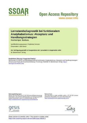 Lernstandsdiagnostik bei funktionalem Analphabetismus: Akzeptanz und Handlungsstrategien