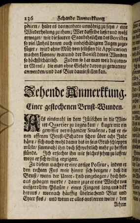 Zehende Anmerkkung. Einer gestochenen Brust-Wunden.