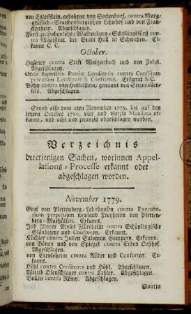 Verzeichnis dererjenigen Sachen, worinnen Appelations-Processe erkannt oder abgeschlagen worden.