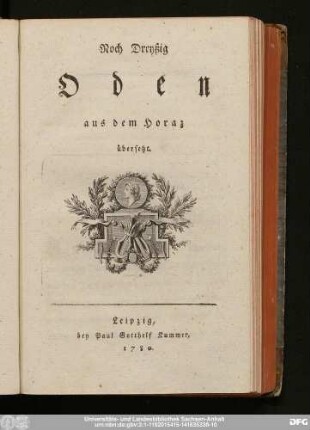 Noch Dreyßig Oden aus dem Horaz übersetzt