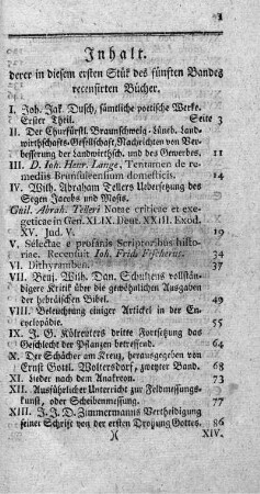 Inhalt. derer in diesem ersten Stük des fünften Bandes recensirten Bücher.
