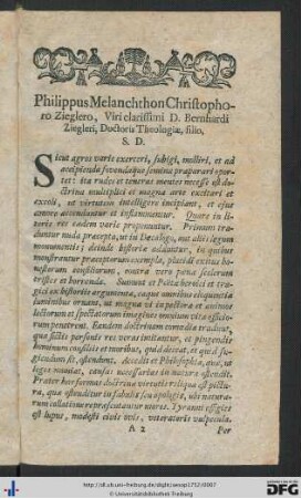 Philippus Melanchton Christophoro Zieglero, Viri clarissimi D. Bernhardi Ziegleri, Doctoris Theologiae, filio, S. D.