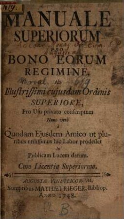 Manuale superiorum pro bono eorum regimine
