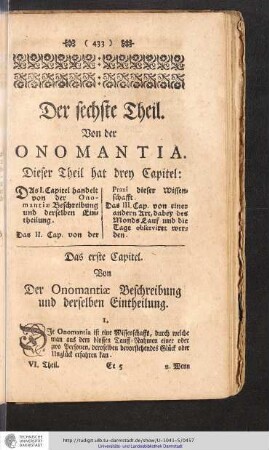 Von der Onomantiae Beschreibung und derselben Eintheilung