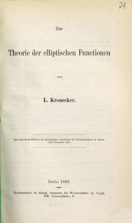 Zur Theorie der elliptischen Functionen