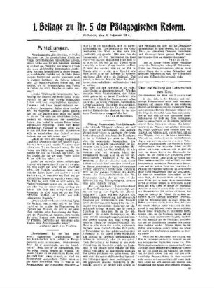 Über die Stellung der Lehrerschaft zum Kino : (Schluß folgt) ; 1. Beilage zu Nr. 5 der Pädagogischen Reform