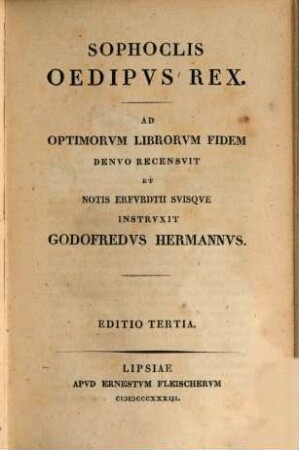 Sophoclis Tragoediae, 2. Oedipus rex