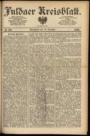 Erste Ausgabe vom Samstag, den 25. November 1899.