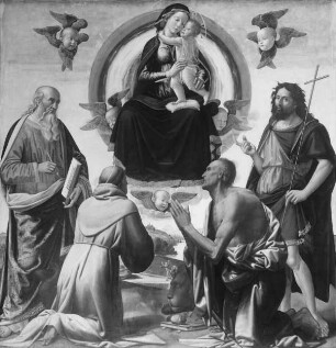 Maria mit dem Kind in der Glorie von vier Heiligen verehrt