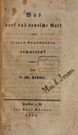 Was darf das deutsche Volk von seinen Landständen erwarten?