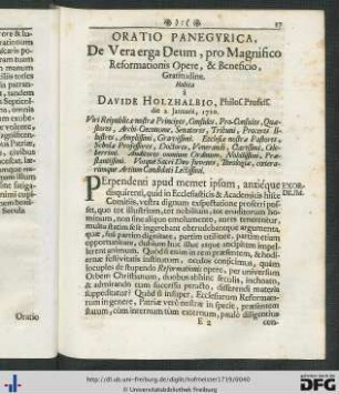 Oratio Panegyrica De Vera erga Deum, pro Magnifico Reformationis Opere, et Beneficio, Gratitudine.