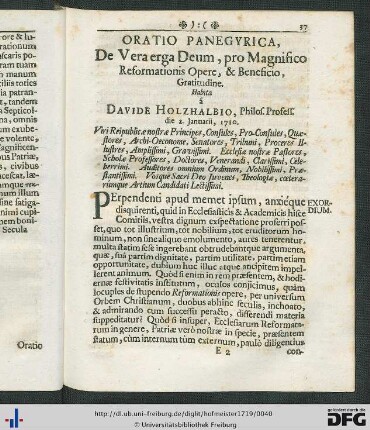 Oratio Panegyrica De Vera erga Deum, pro Magnifico Reformationis Opere, et Beneficio, Gratitudine.