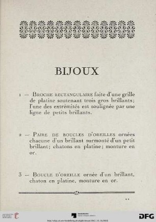 Bijoux (Nr. 1-73)