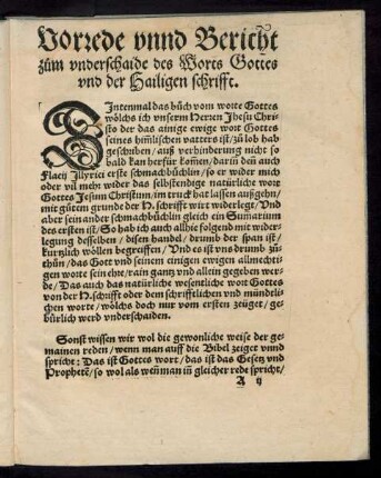Vorrede unnd Bericht zum underschaide des Worts Gottes und der Hailigen schrifft.