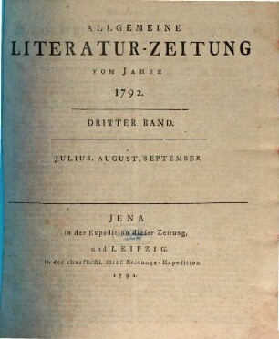 Allgemeine Literatur-Zeitung : ALZ ; auf das Jahr ..., 1792, 3