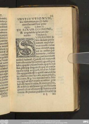 Institutionum, seu elementorum, D. Iustiniani sacratissimi principis. Liber. II.