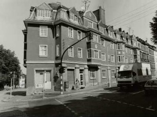 Glauchau, Schlachthofstraße 1/3, Feuerwehrhaus und Wohnhaus, Eckansicht