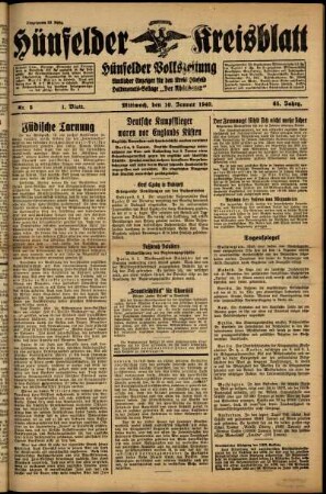 Erste Ausgabe vom Mittwoch, den 10. Januar 1940.