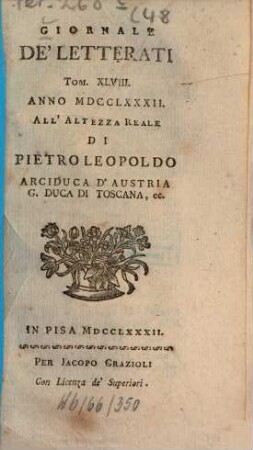 Giornale de'letterati. 48. 1782