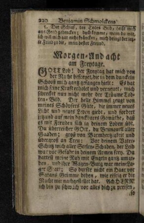 Morgen-Andacht am Freytage.