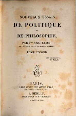 Nouveaux essais de politique et de philosophie. 2