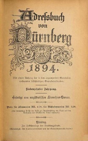 Adreßbuch von Nürnberg. 1894 = Jg. 17