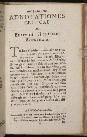 Adnotationes Criticae ad Eutropii Historiam Romanam.
