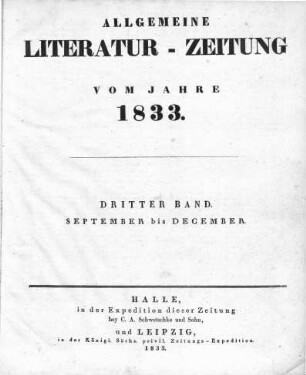 1833: Allgemeine Literatur-Zeitung