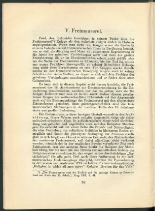 V. Freimaurerei.