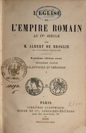 L' église et l'empire Romain aux IVe siècle. 5,1