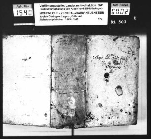 Lager- und Gültbuch über die Stadt Öhringen, renoviert durch Johann Christoph Anns und Theodor Gabler.
