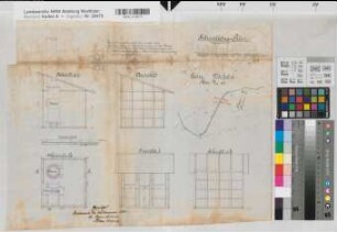 Vorhelm (Ahlen) Grube Frigge Kesselanlage Grundrisse, Ansichten, Schnitt, Lageplan 1888 1 : 50/2500 41 x 54 kol. Zeichnung Bergämter Nr. 5366