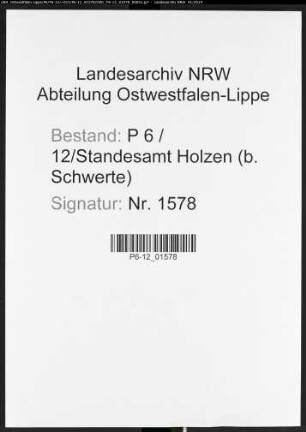 Sterberegister Standesamt Holzen bei Schwerte