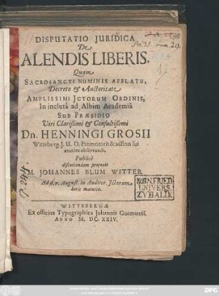 Disputatio Iuridica De Alendis Liberis