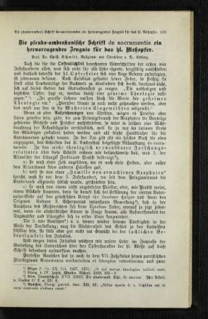 ¬Die¬ pseudo-ambrosianische Schrift de sacramentis ein hervorragendes Zeugnis für das hl. Meßopfer