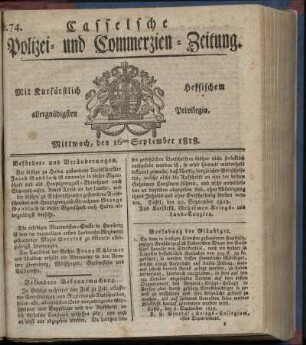 Nr. 74, Mittwoch, den 16ten September 1818