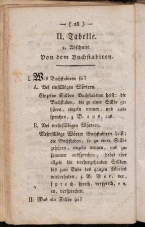 II. Tabelle. 2. Abschnitt. Von dem Buchstabiren.