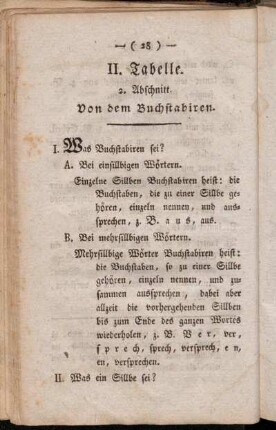 II. Tabelle. 2. Abschnitt. Von dem Buchstabiren.