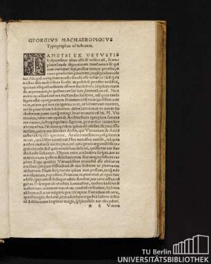 Georgius Machaeropioeus Typographus ad lectorem.